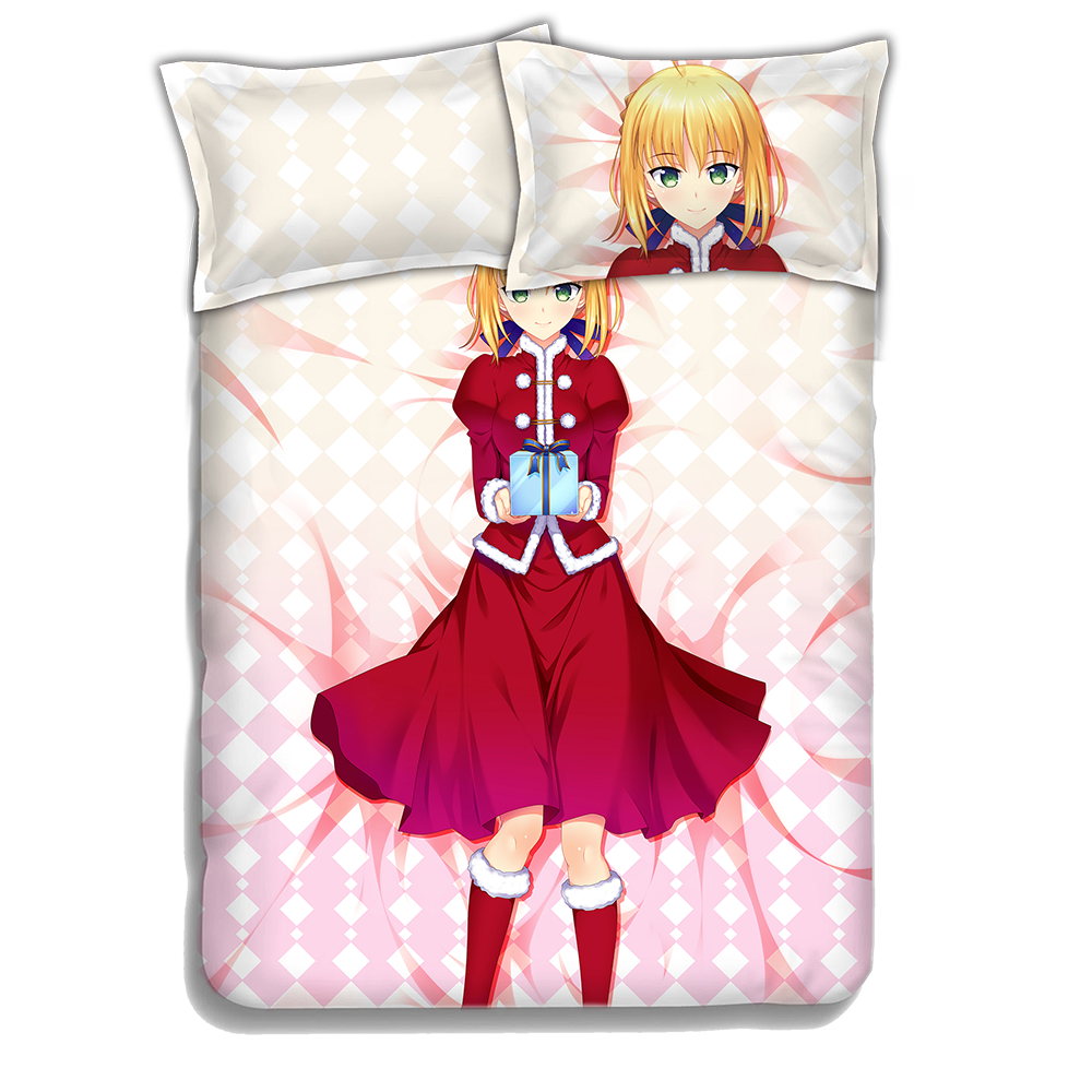 Saber-Fate Anime 4 Pieces Bedding Sets,Bed Sheet Duvet Cover with Pillow Covers