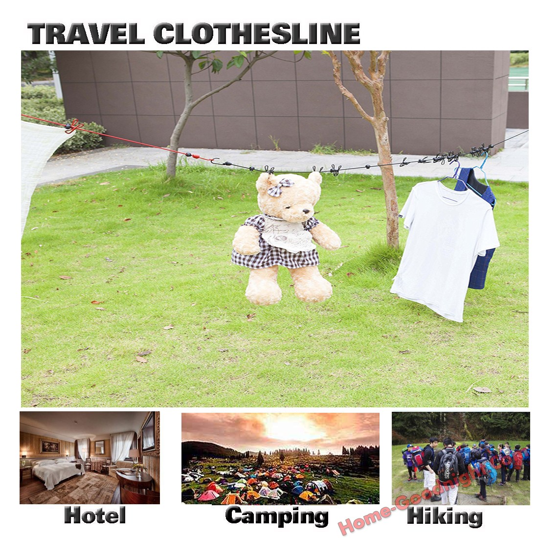 Conditional Free Gifts - Retractable,Portable Elastic Clotheslines Windproof Adjustable Travel Clothesline Black